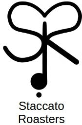 Staccato Roasters logo with a musical note and 'Staccato Roasters' text.